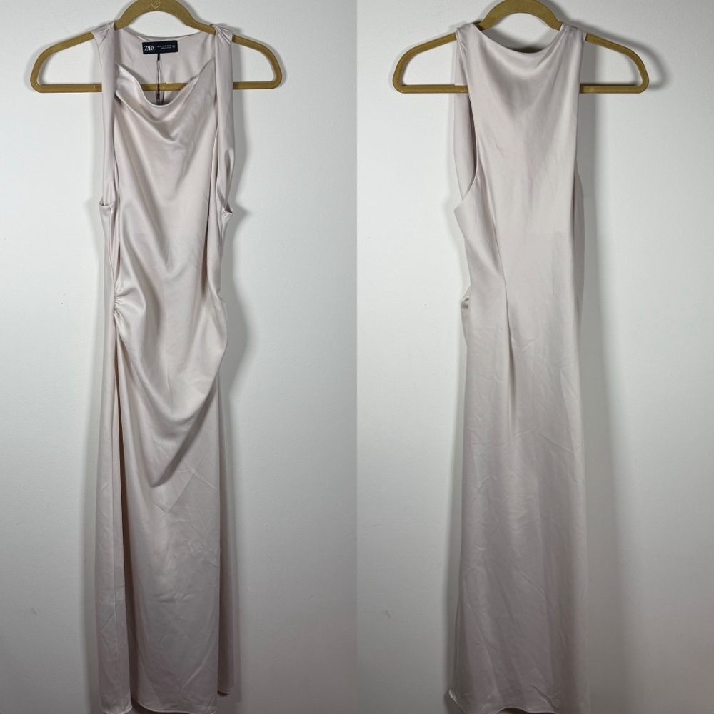 Zara Satin Effect Mini Dress Cream Event Dress Size Medium NWT - Picture 2 of 11